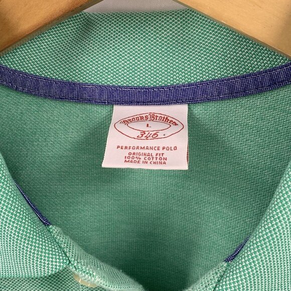 Brooks Brothers 346 Green Cotton Pique Short Sleeve Polo Shirt Size Large - Picture 4 of 5